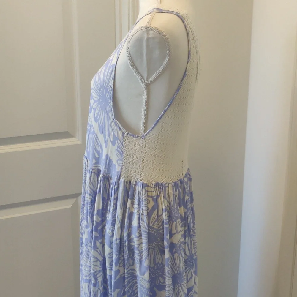 New!Free people slip on boho-chick tier cornflower combo maxi dress Cottagecore - Picture 9 of 15